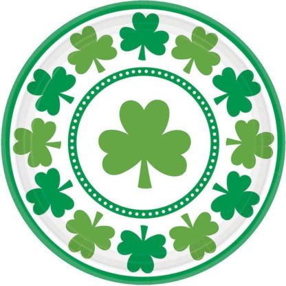 8 Pack Of Lucky Shamrock Designed 7” Paper Plates