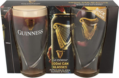 Guinness 500ml Can Glasses 2 Pack With Embossed Harp Logo Design