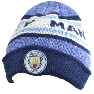 Man City Turn Up Knitted Hat Sky Navy White