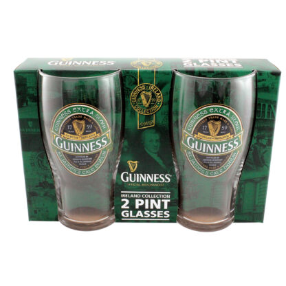 Guinness 2 Pack Of Pint Glasses With Guinness Classic Collection Label Design